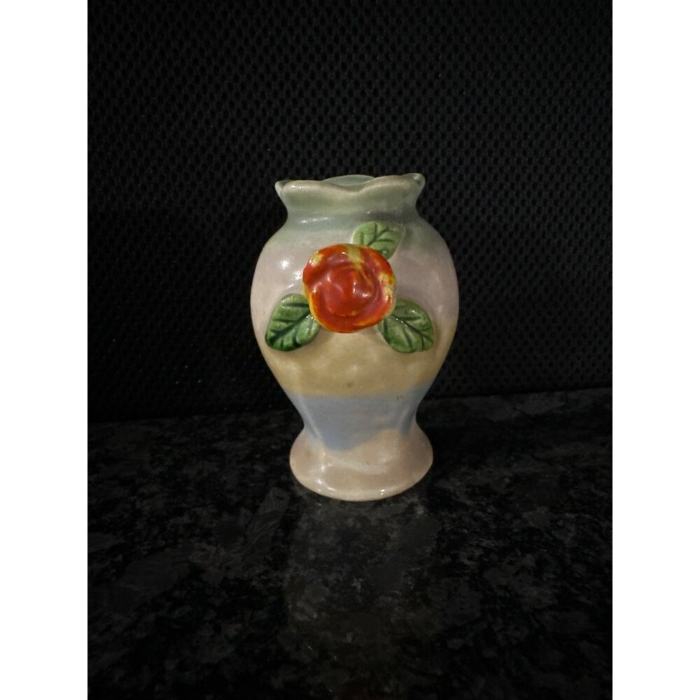 Mini Handcrafted Ceramic Vase With Raised Peach Design Vintage "Made In Japan"
